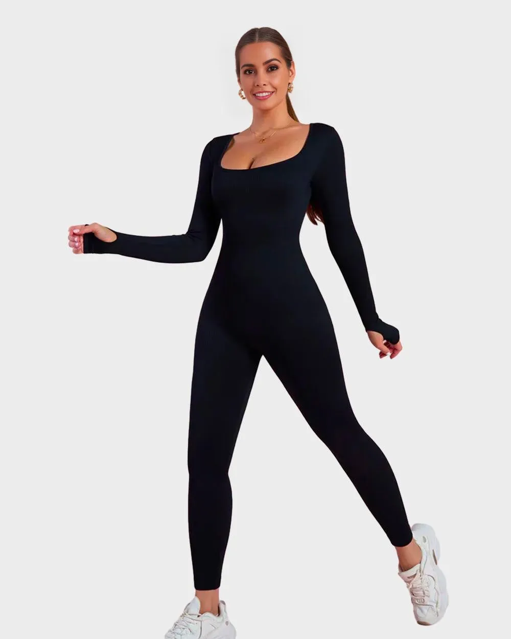 SheCurve® Long Sleeve Square Neck Full Body Shaper Jumpsuit