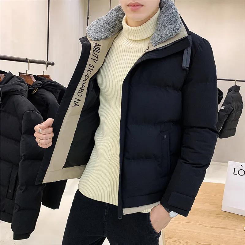 Short quilted jacket Korean style large fur collar tooling cotton