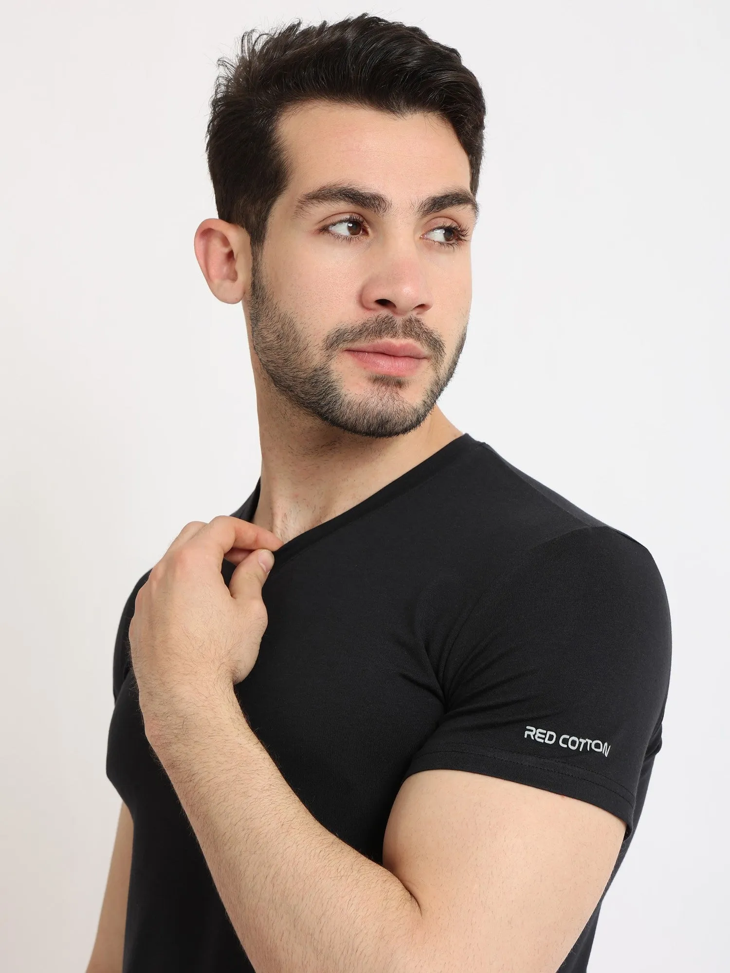 Short Sleeves Undershirt For Men Regural Fit - Black