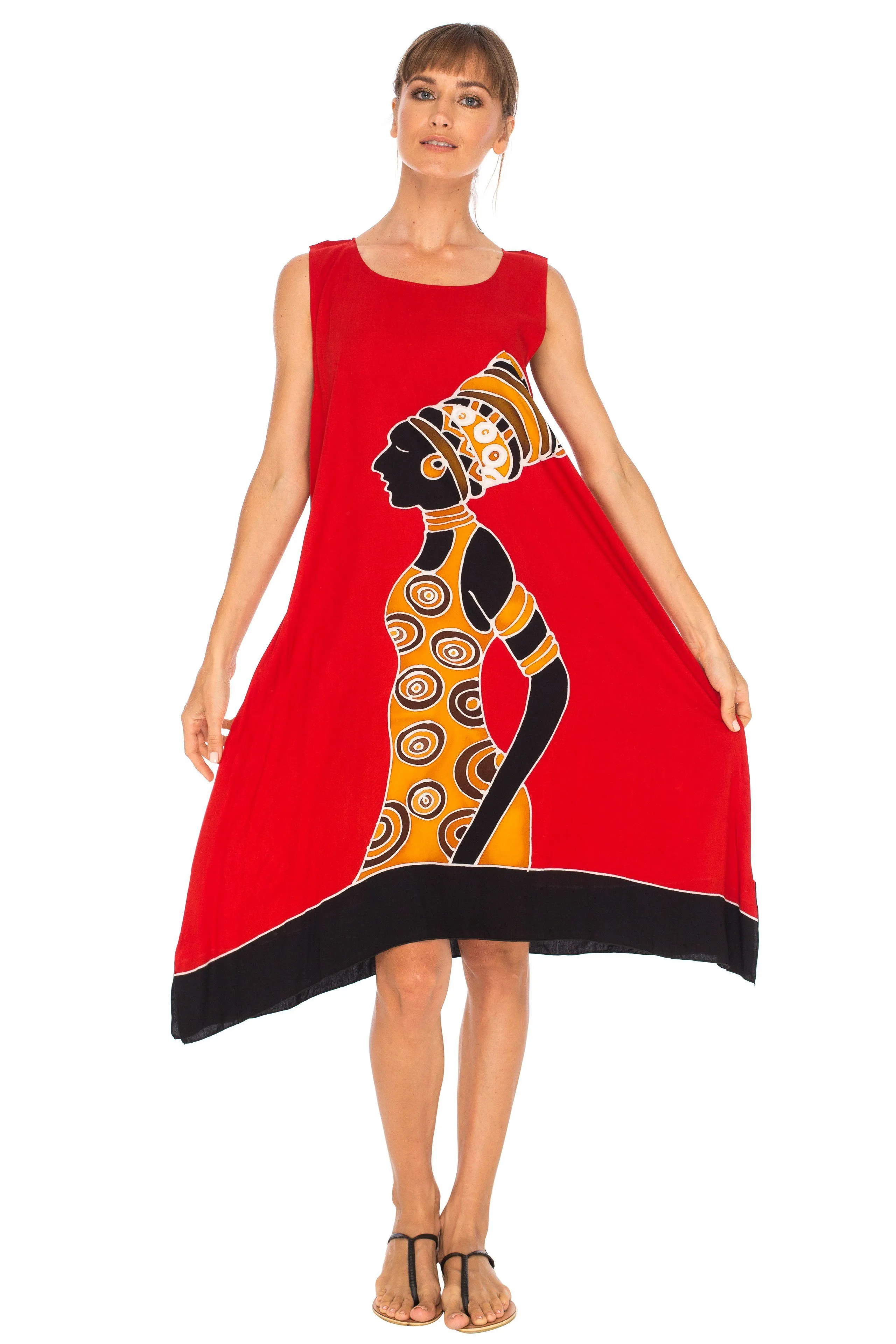 SHU-SHI Women's Poncho Dress | Hand Painted Tribal Design Beach Cover Up  Plus Size Short Swing Dress