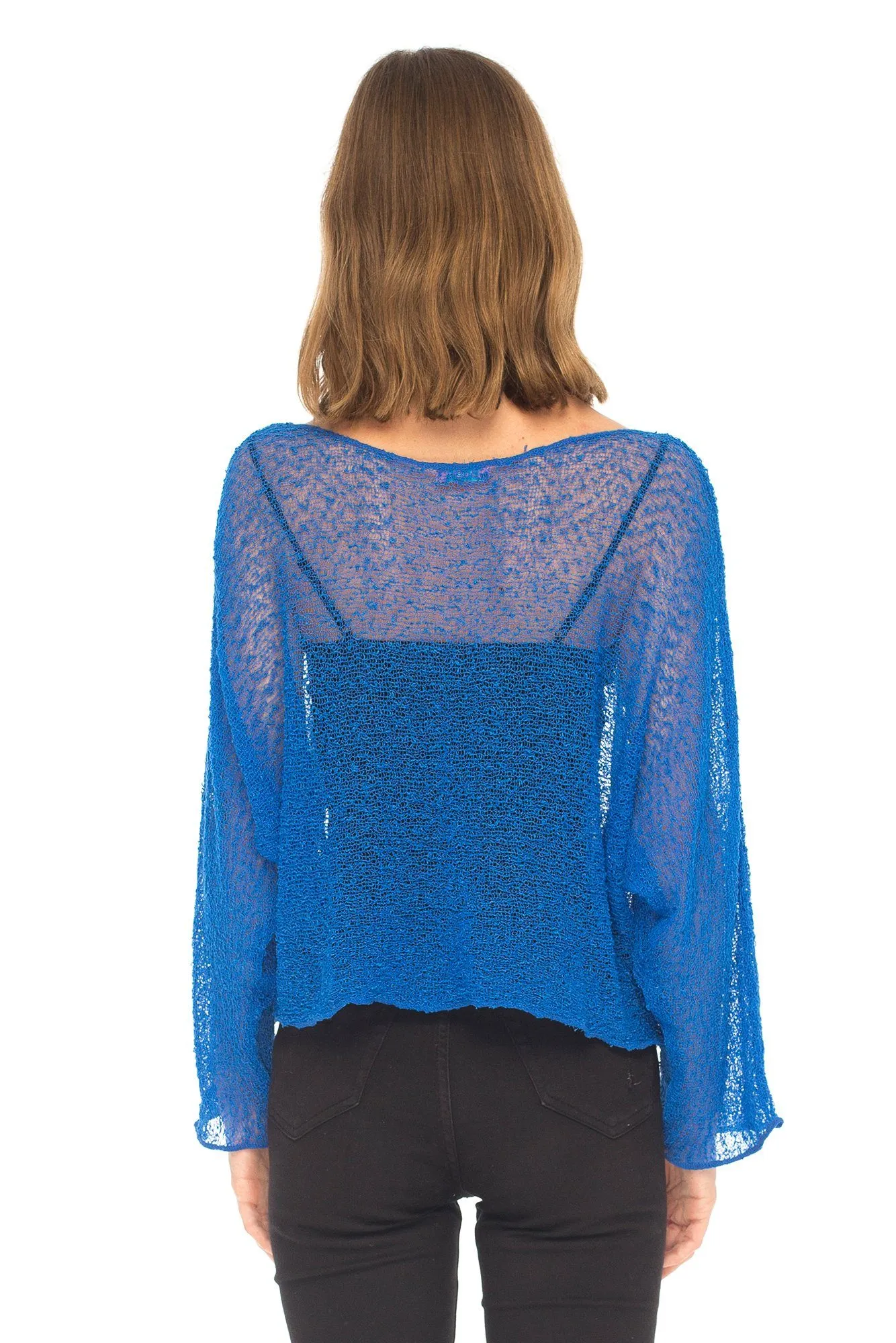 SHU-SHI Womens Sheer Blouse Top Knit Lightweight Shrug Sweater Poncho