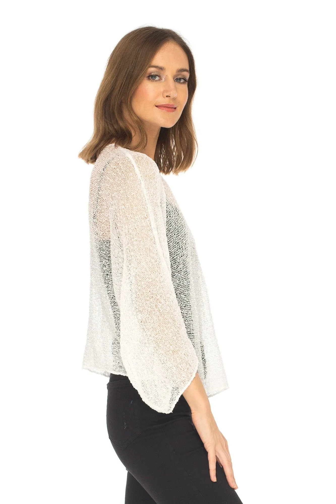 SHU-SHI Womens Sheer Blouse Top Knit Lightweight Shrug Sweater Poncho