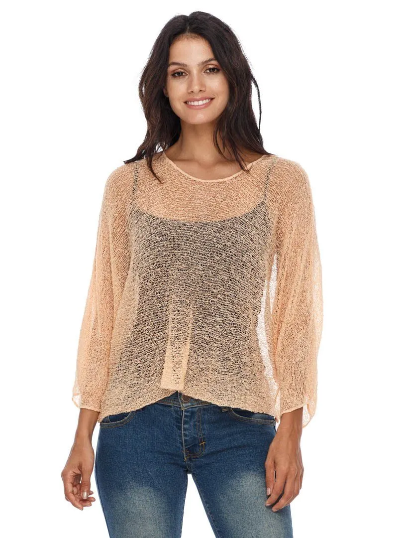 SHU-SHI Womens Sheer Blouse Top Knit Lightweight Shrug Sweater Poncho