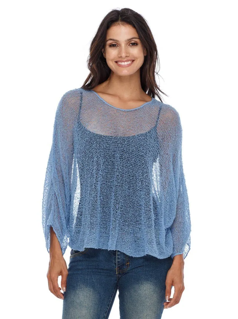 SHU-SHI Womens Sheer Blouse Top Knit Lightweight Shrug Sweater Poncho