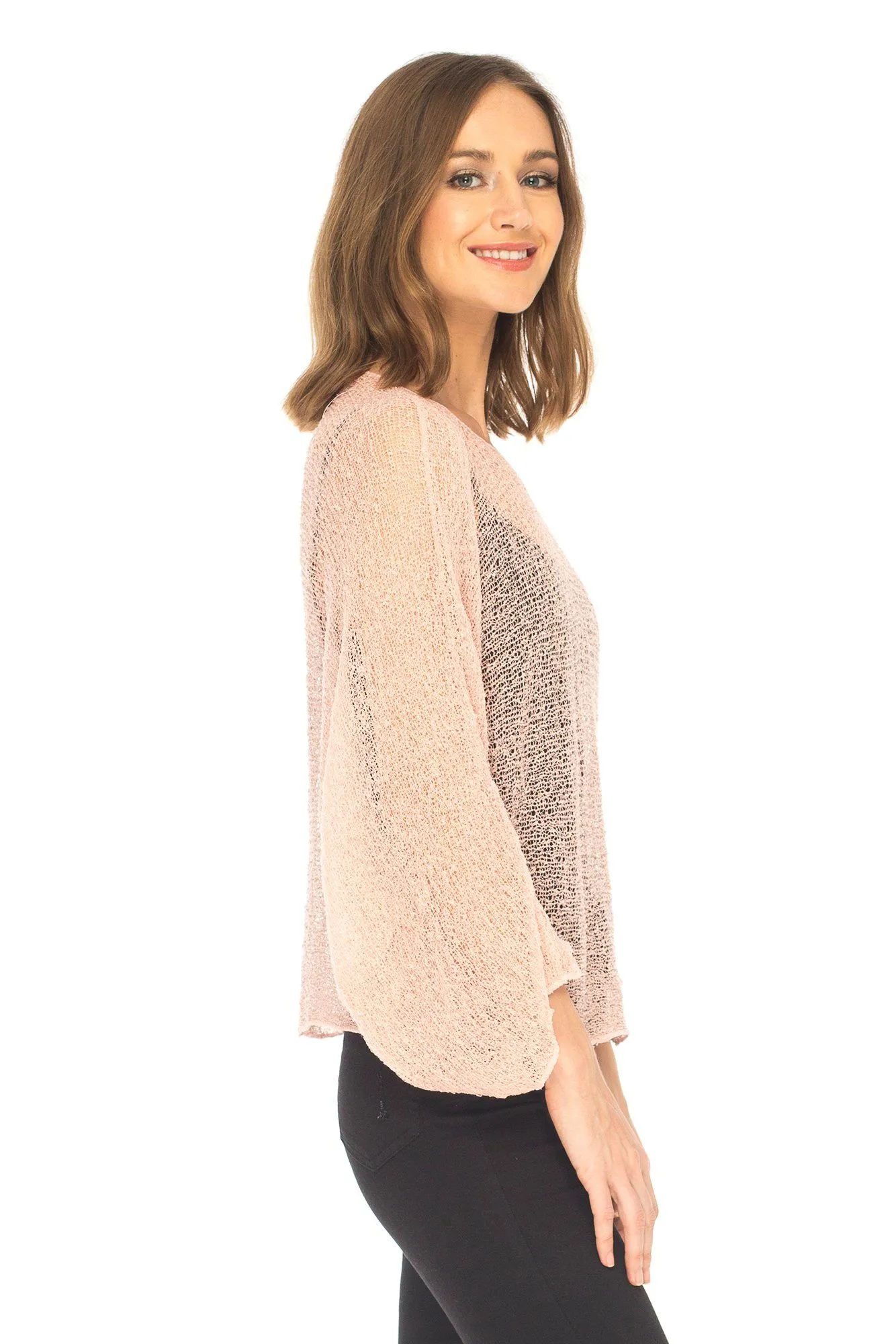 SHU-SHI Womens Sheer Blouse Top Knit Lightweight Shrug Sweater Poncho