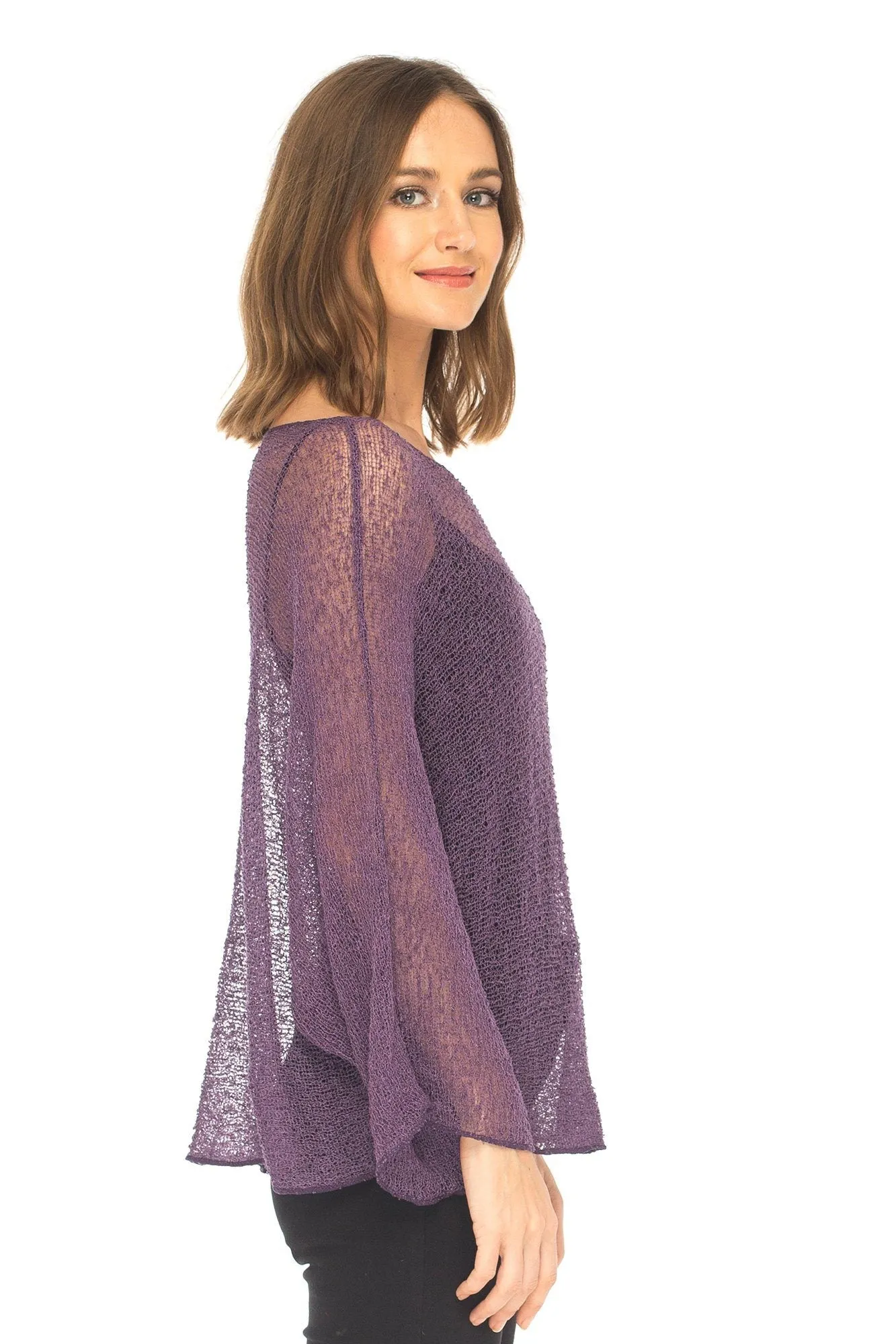 SHU-SHI Womens Sheer Blouse Top Knit Lightweight Shrug Sweater Poncho