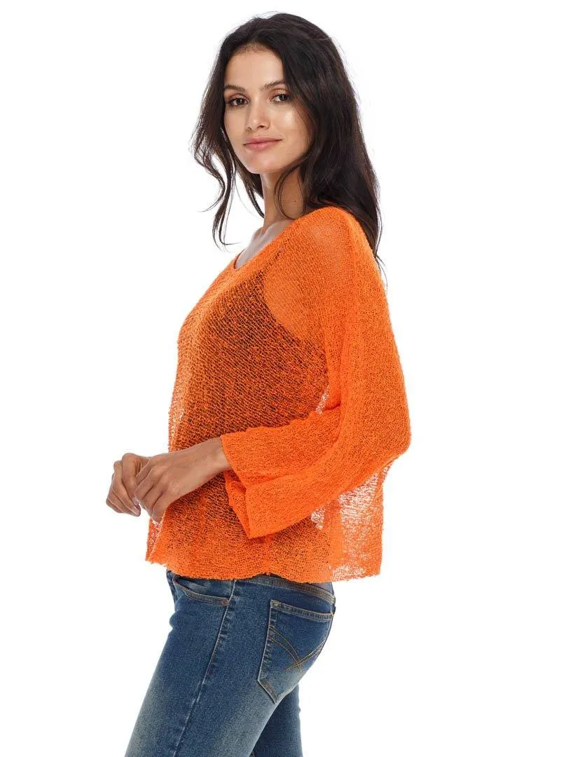 SHU-SHI Womens Sheer Blouse Top Knit Lightweight Shrug Sweater Poncho