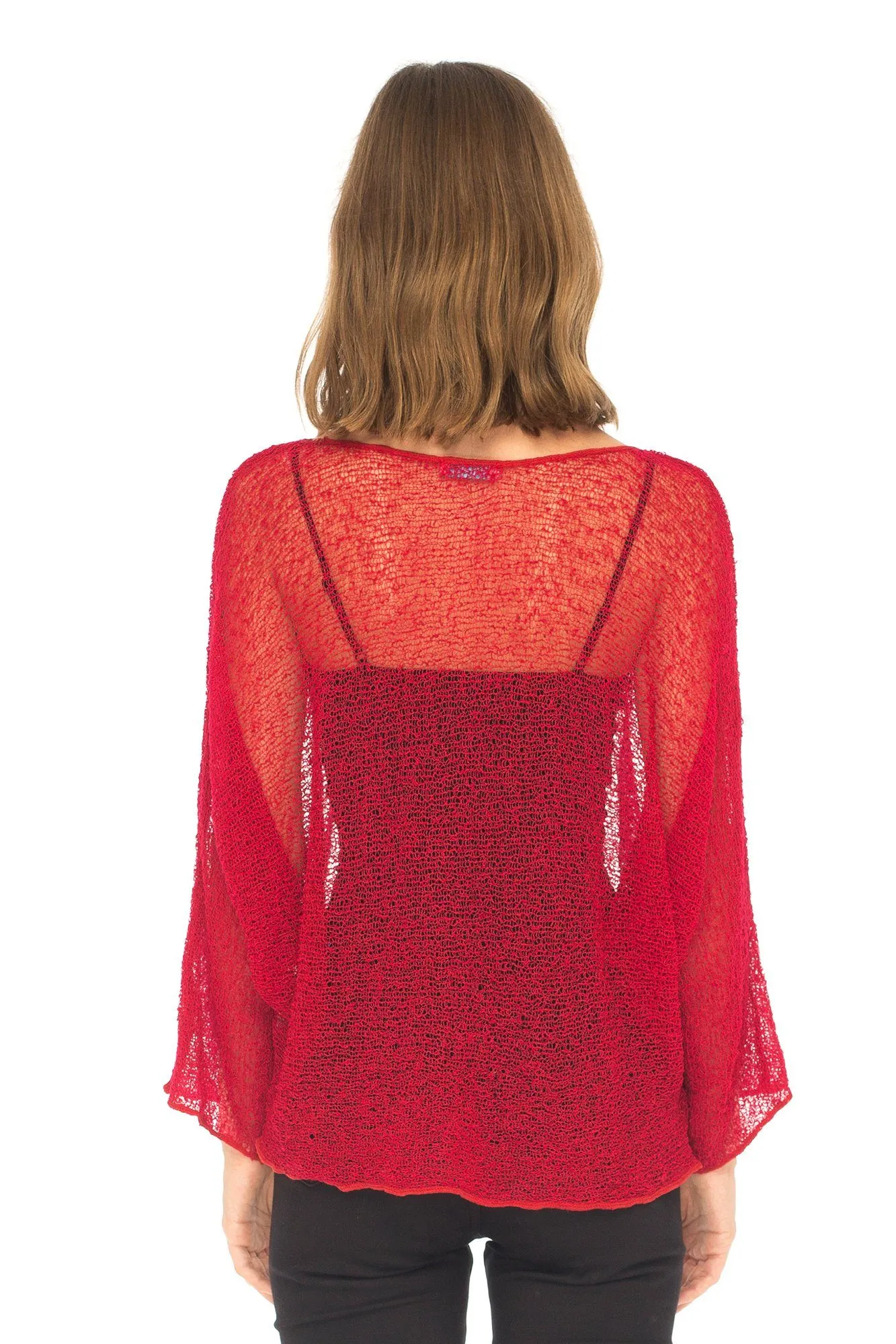 SHU-SHI Womens Sheer Blouse Top Knit Lightweight Shrug Sweater Poncho