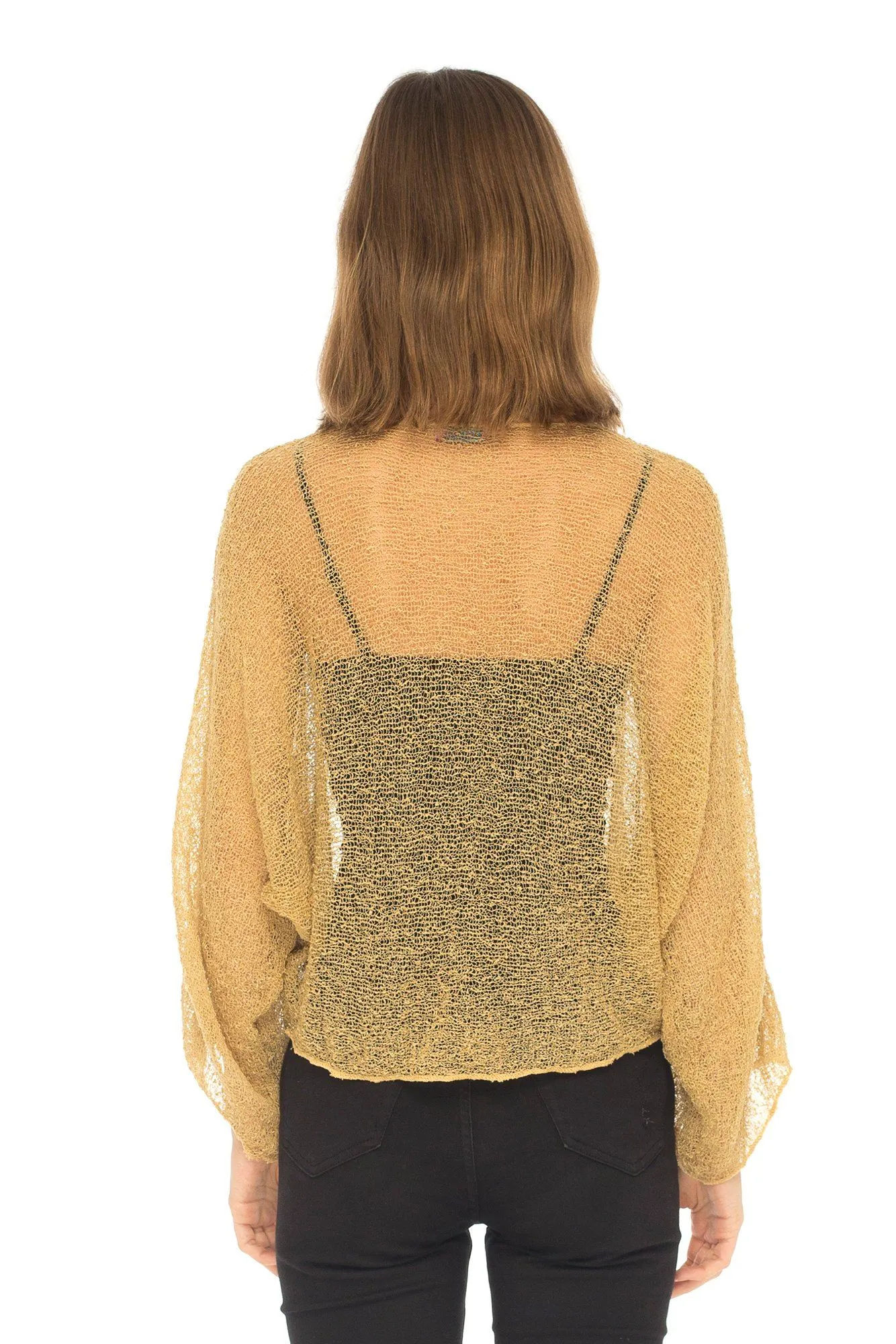 SHU-SHI Womens Sheer Blouse Top Knit Lightweight Shrug Sweater Poncho