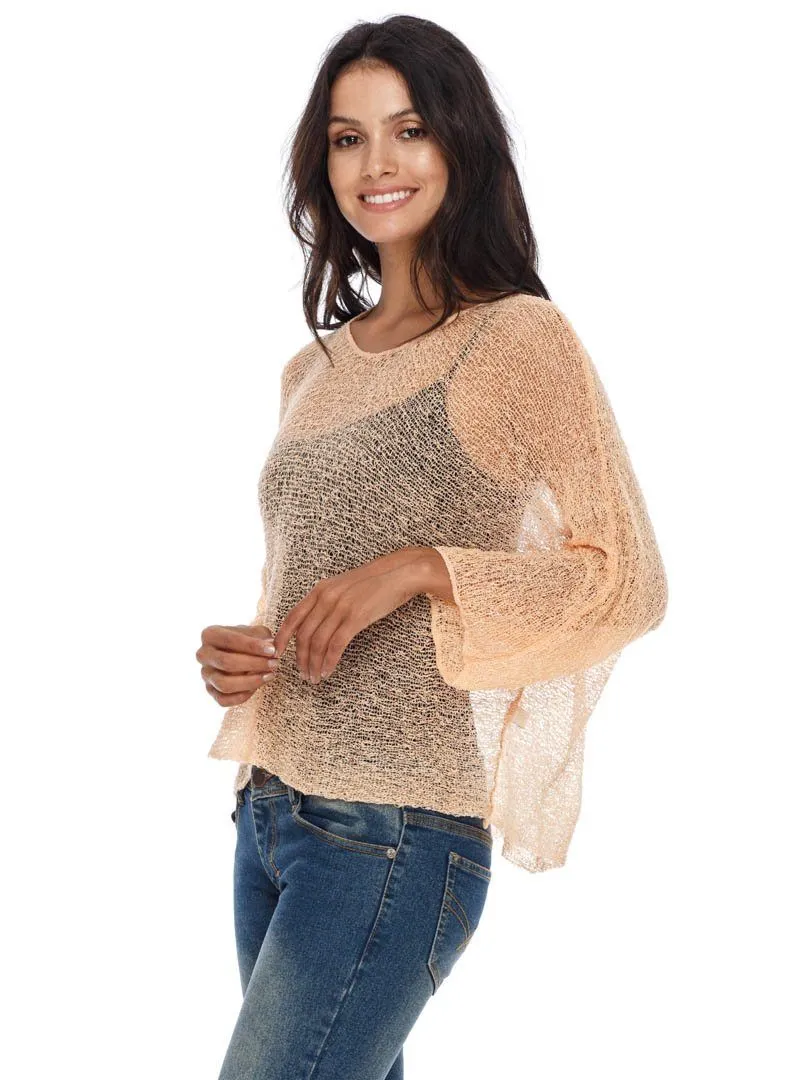 SHU-SHI Womens Sheer Blouse Top Knit Lightweight Shrug Sweater Poncho