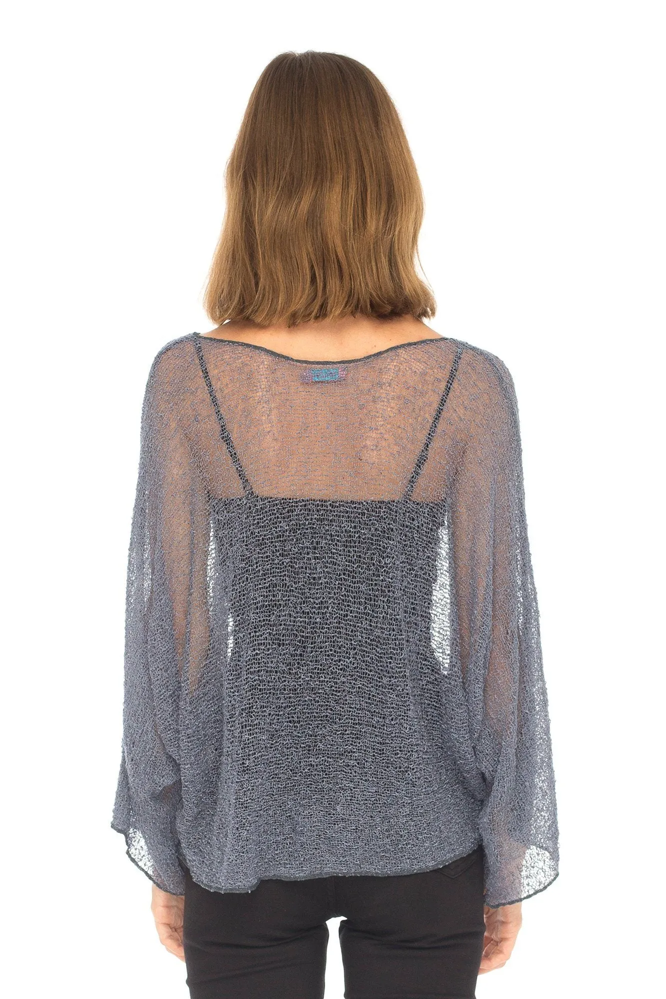 SHU-SHI Womens Sheer Blouse Top Knit Lightweight Shrug Sweater Poncho