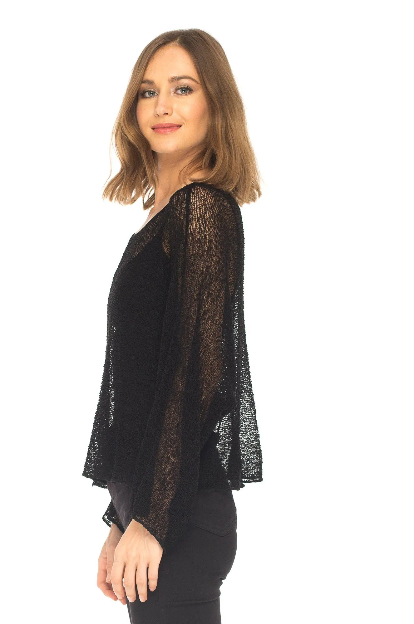 SHU-SHI Womens Sheer Blouse Top Knit Lightweight Shrug Sweater Poncho