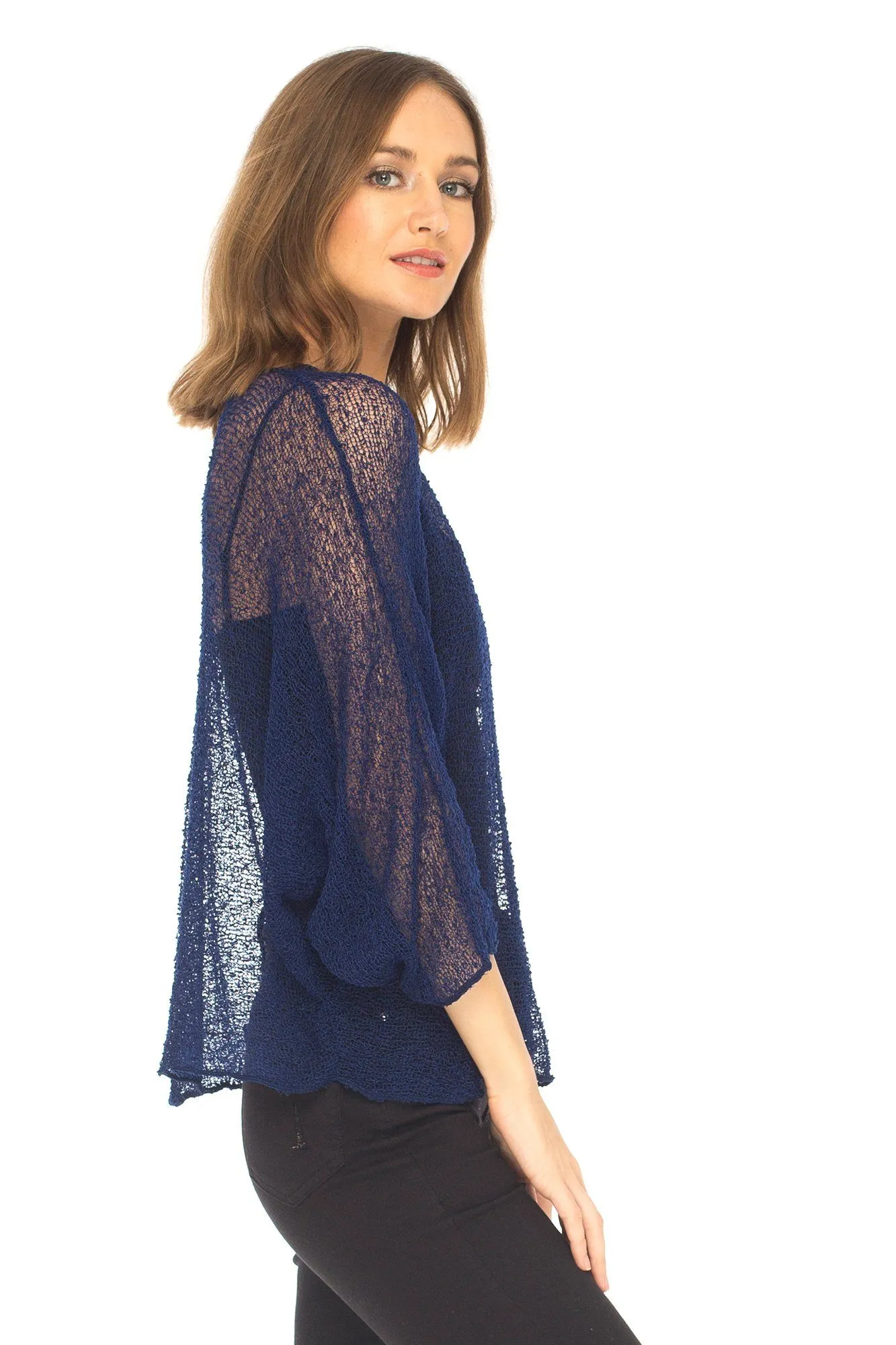 SHU-SHI Womens Sheer Blouse Top Knit Lightweight Shrug Sweater Poncho