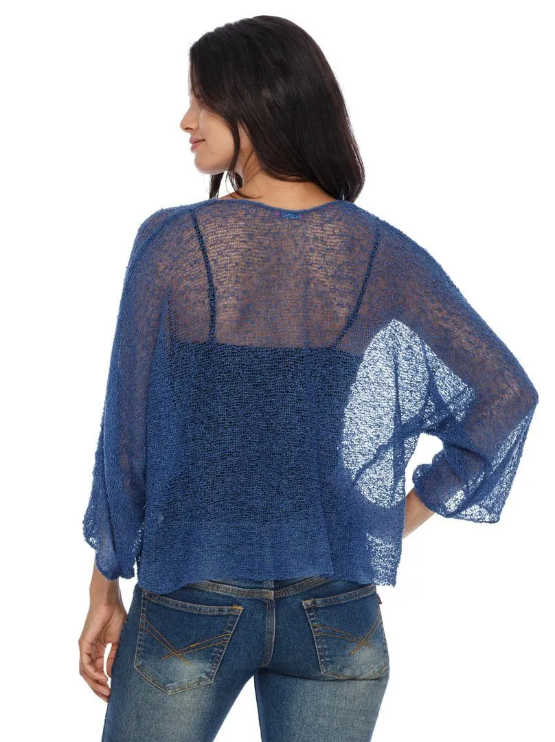 SHU-SHI Womens Sheer Blouse Top Knit Lightweight Shrug Sweater Poncho