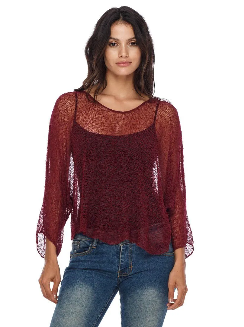 SHU-SHI Womens Sheer Blouse Top Knit Lightweight Shrug Sweater Poncho