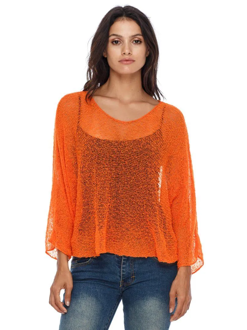 SHU-SHI Womens Sheer Blouse Top Knit Lightweight Shrug Sweater Poncho