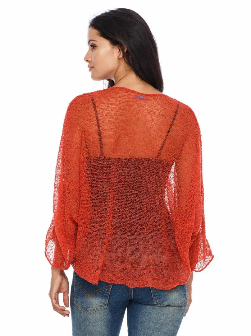 SHU-SHI Womens Sheer Blouse Top Knit Lightweight Shrug Sweater Poncho