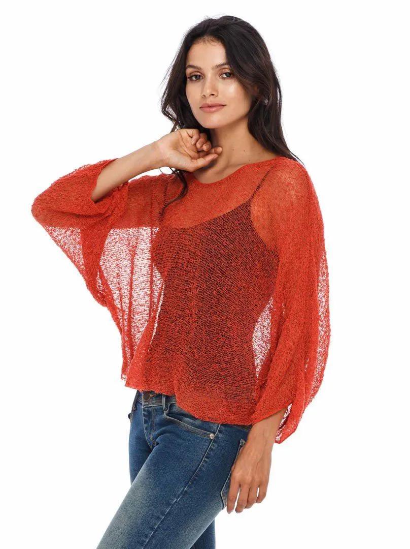 SHU-SHI Womens Sheer Blouse Top Knit Lightweight Shrug Sweater Poncho