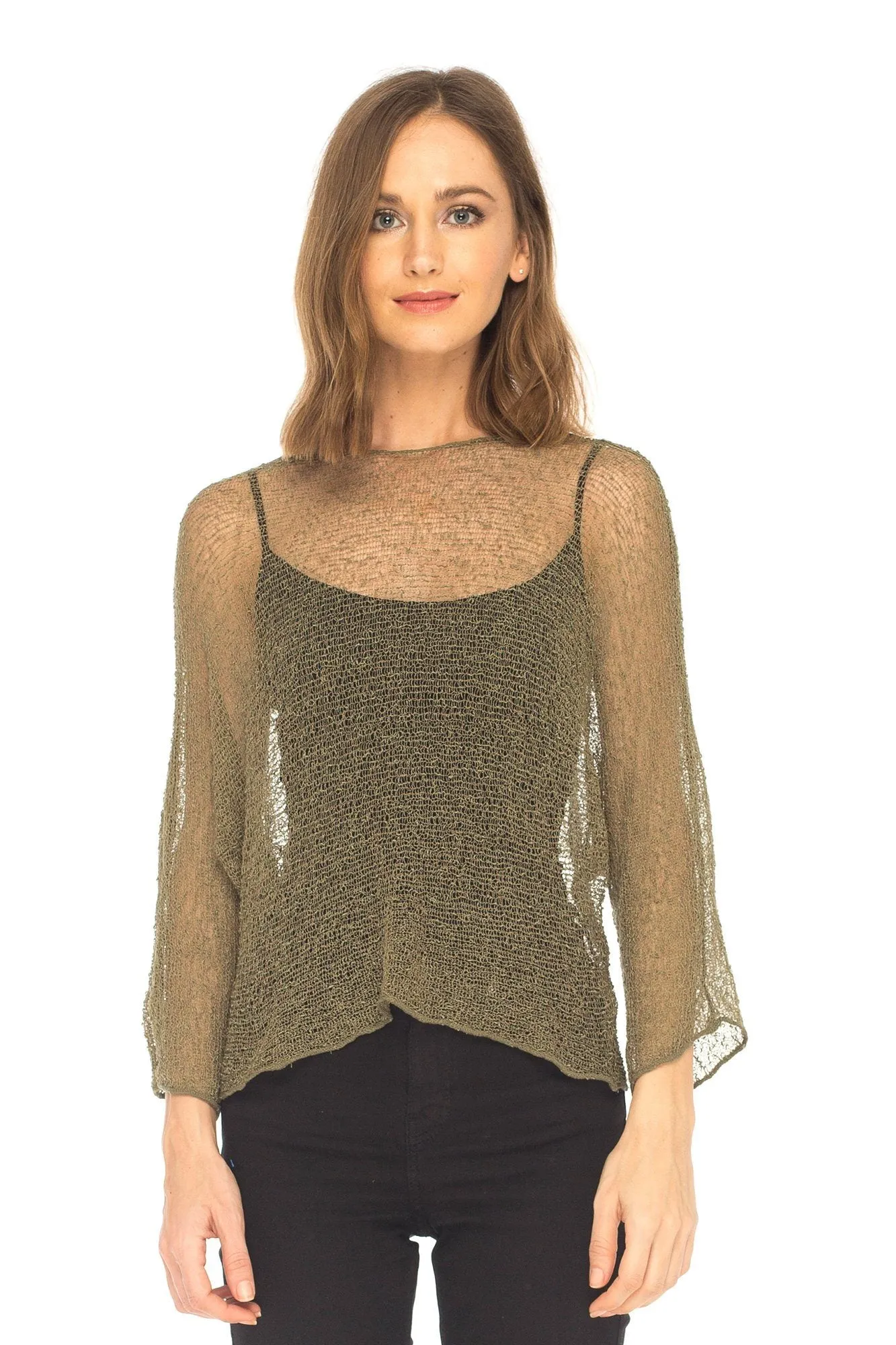 SHU-SHI Womens Sheer Blouse Top Knit Lightweight Shrug Sweater Poncho