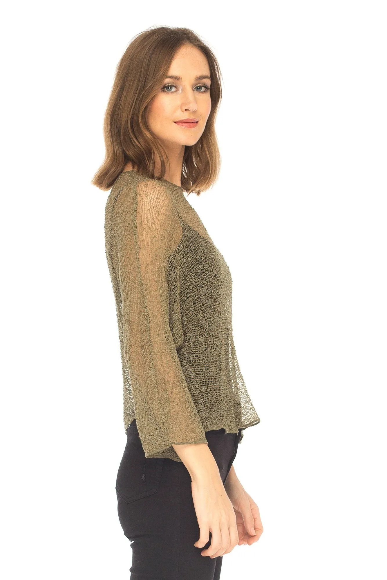 SHU-SHI Womens Sheer Blouse Top Knit Lightweight Shrug Sweater Poncho