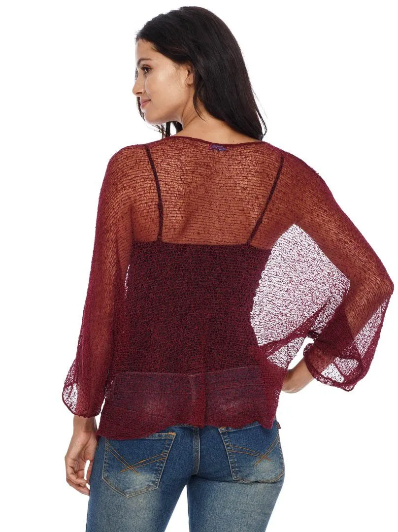 SHU-SHI Womens Sheer Blouse Top Knit Lightweight Shrug Sweater Poncho