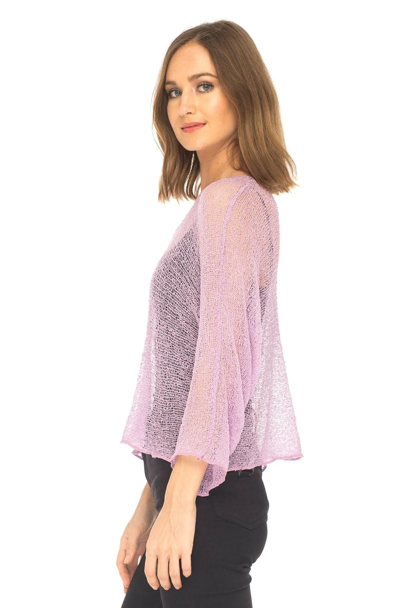 SHU-SHI Womens Sheer Blouse Top Knit Lightweight Shrug Sweater Poncho