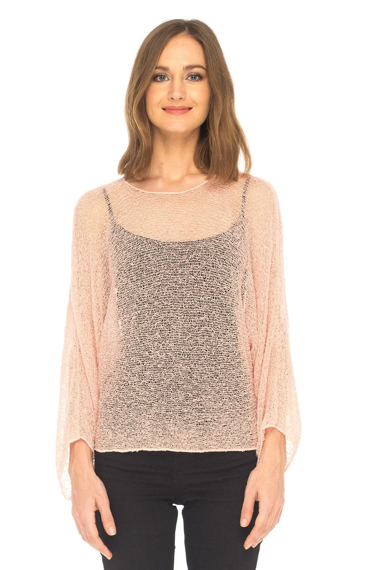 SHU-SHI Womens Sheer Blouse Top Knit Lightweight Shrug Sweater Poncho