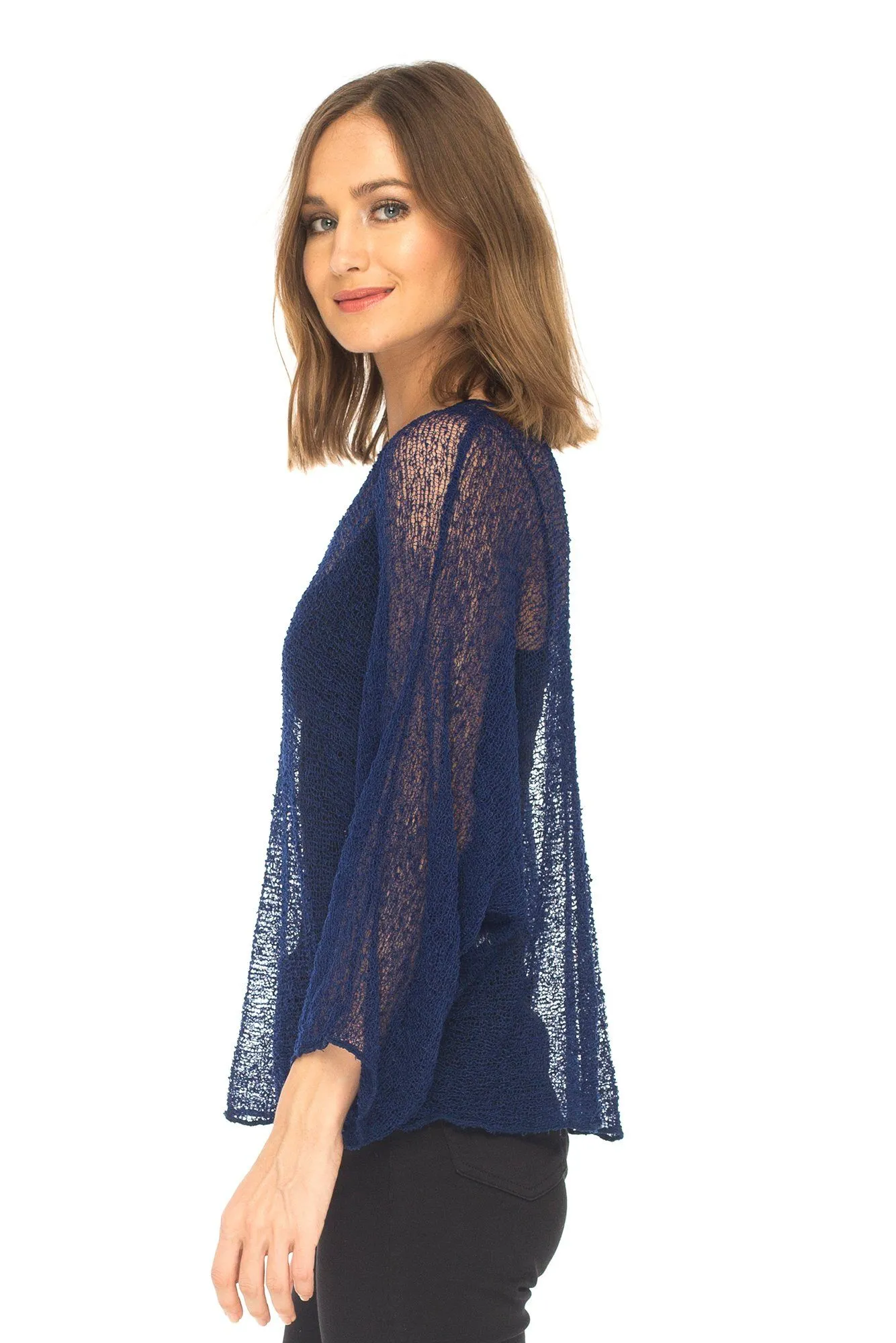 SHU-SHI Womens Sheer Blouse Top Knit Lightweight Shrug Sweater Poncho