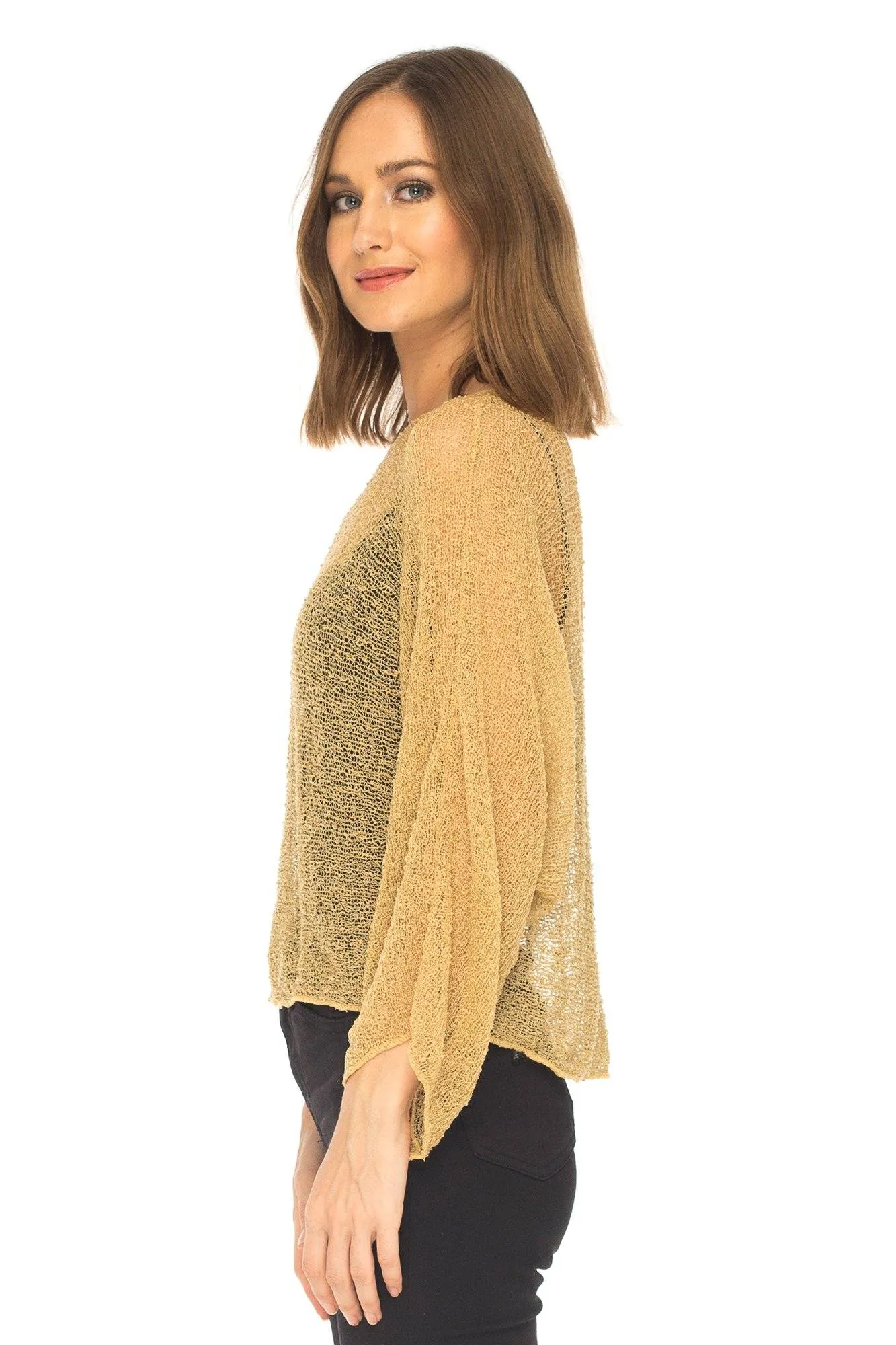 SHU-SHI Womens Sheer Blouse Top Knit Lightweight Shrug Sweater Poncho