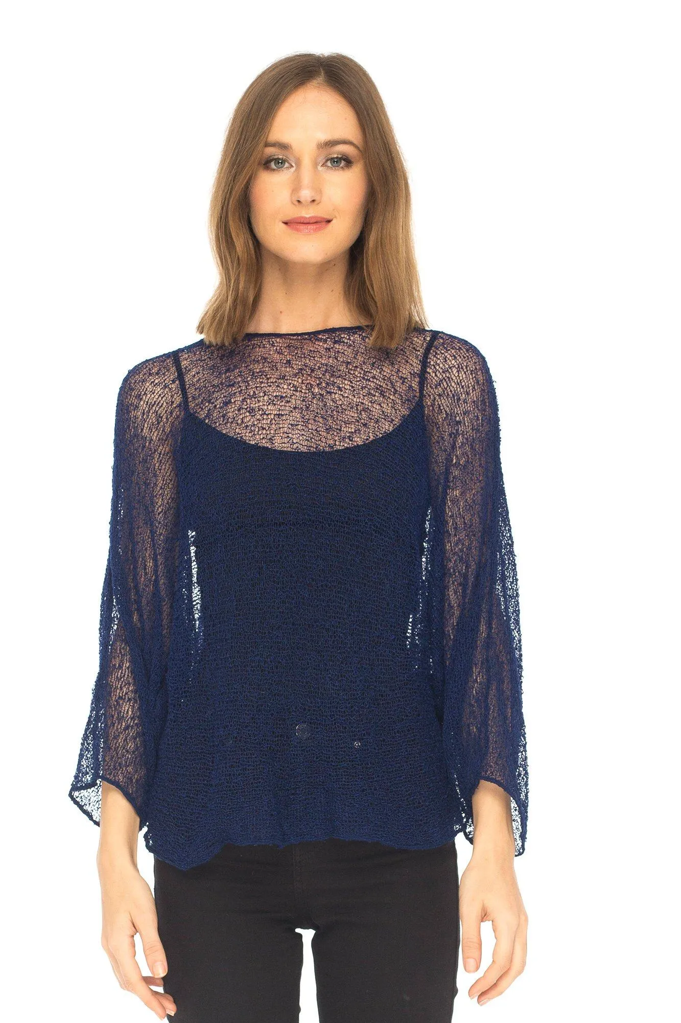 SHU-SHI Womens Sheer Blouse Top Knit Lightweight Shrug Sweater Poncho