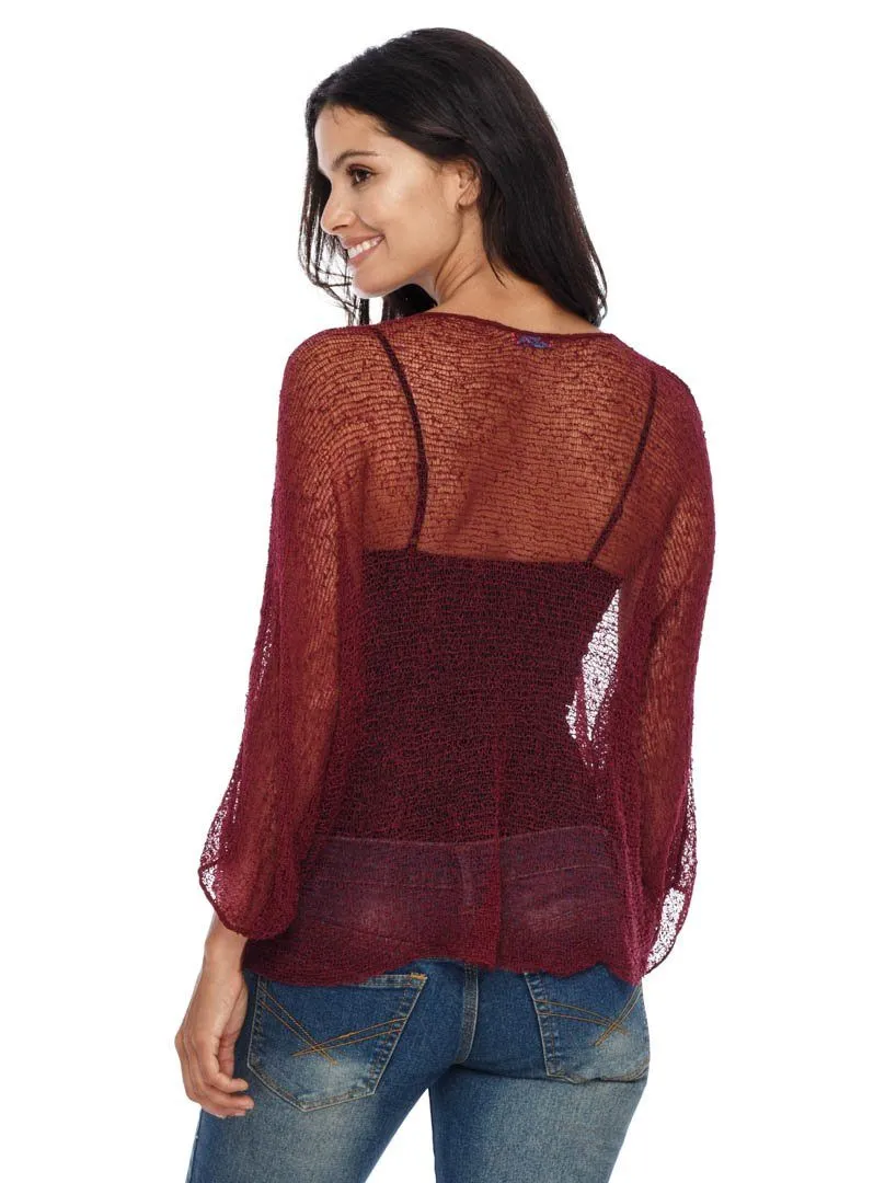 SHU-SHI Womens Sheer Blouse Top Knit Lightweight Shrug Sweater Poncho