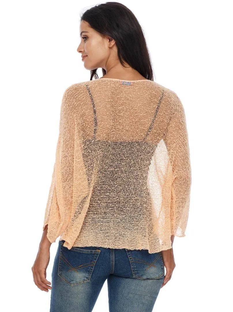 SHU-SHI Womens Sheer Blouse Top Knit Lightweight Shrug Sweater Poncho