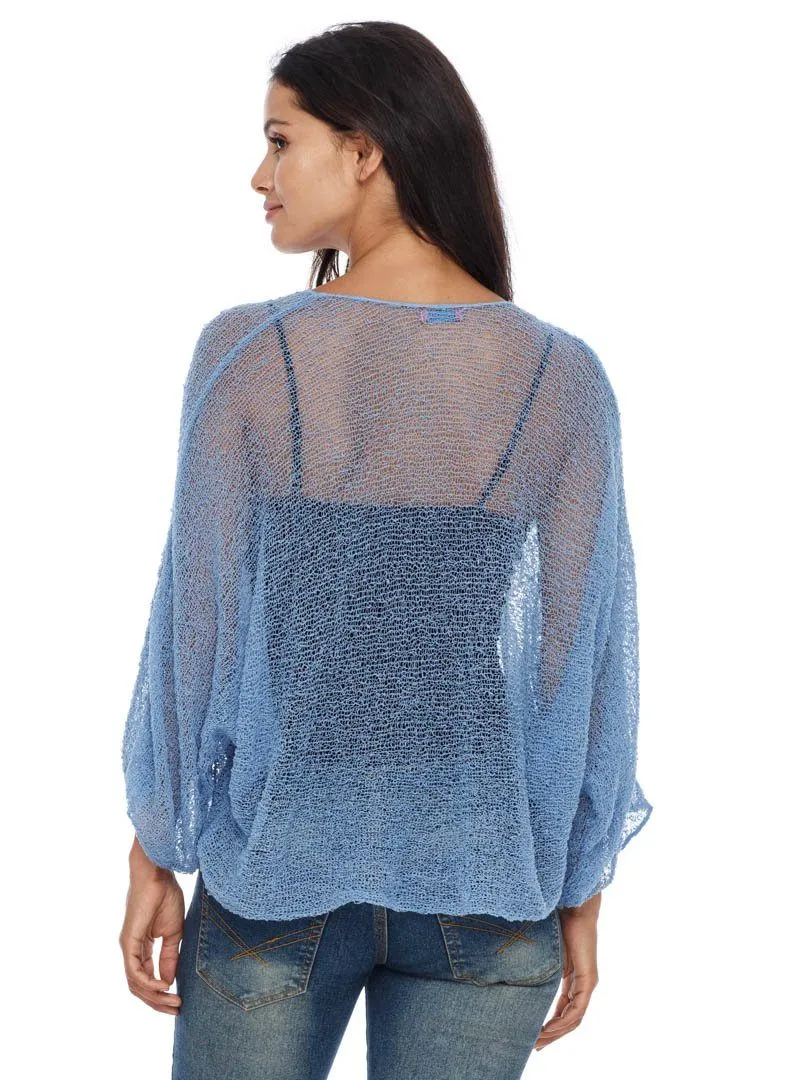 SHU-SHI Womens Sheer Blouse Top Knit Lightweight Shrug Sweater Poncho