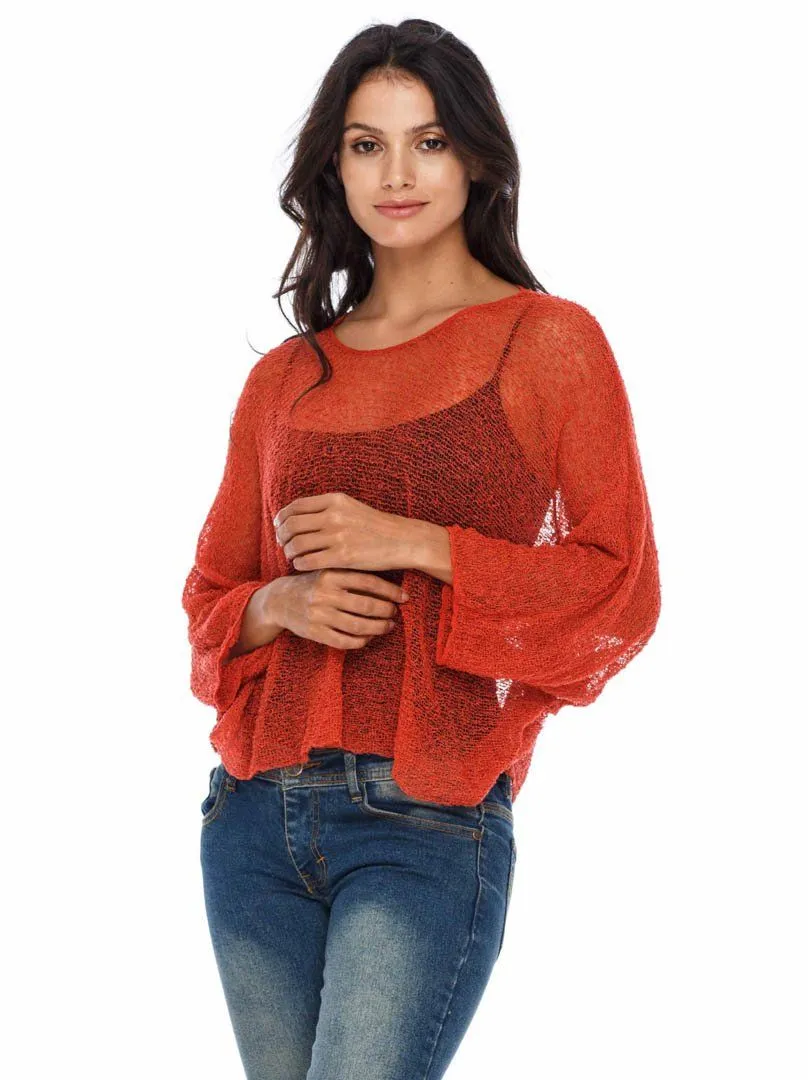 SHU-SHI Womens Sheer Blouse Top Knit Lightweight Shrug Sweater Poncho