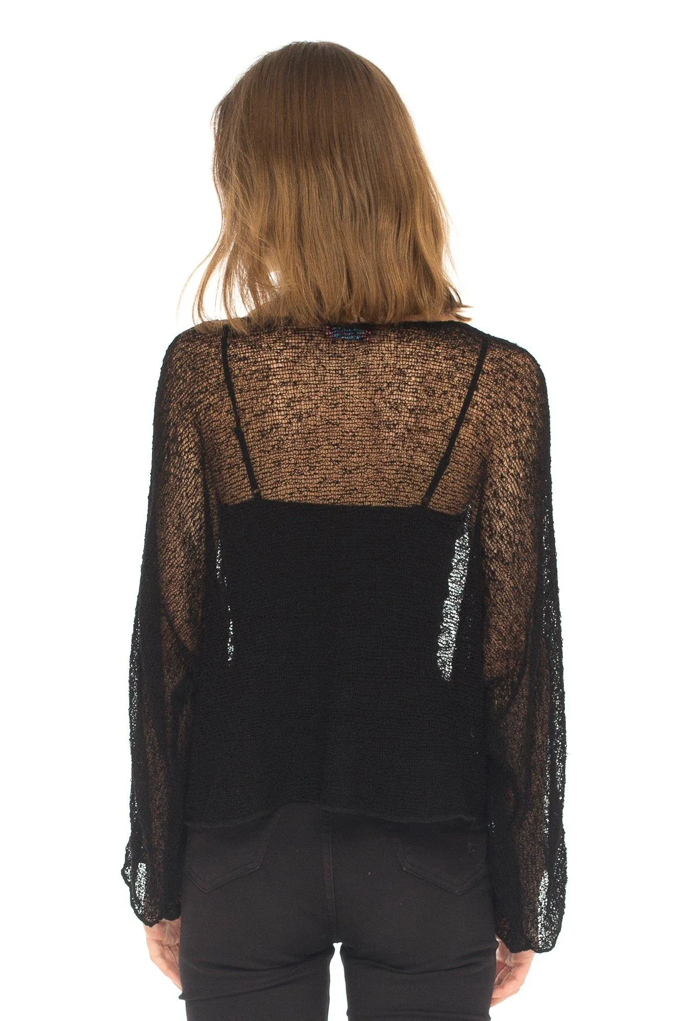 SHU-SHI Womens Sheer Blouse Top Knit Lightweight Shrug Sweater Poncho