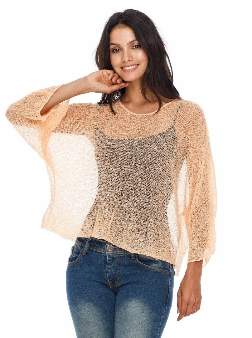 SHU-SHI Womens Sheer Blouse Top Knit Lightweight Shrug Sweater Poncho