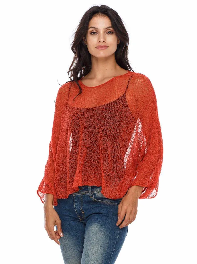 SHU-SHI Womens Sheer Blouse Top Knit Lightweight Shrug Sweater Poncho