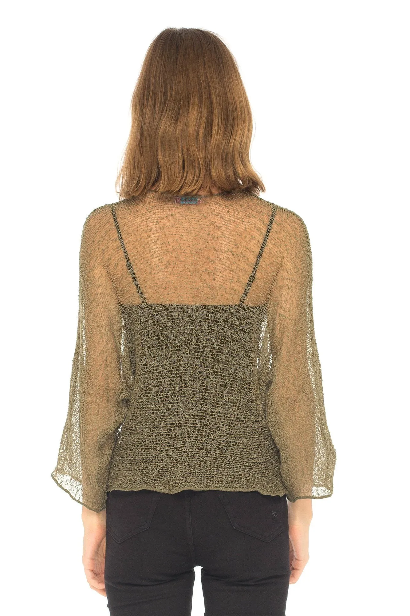 SHU-SHI Womens Sheer Blouse Top Knit Lightweight Shrug Sweater Poncho