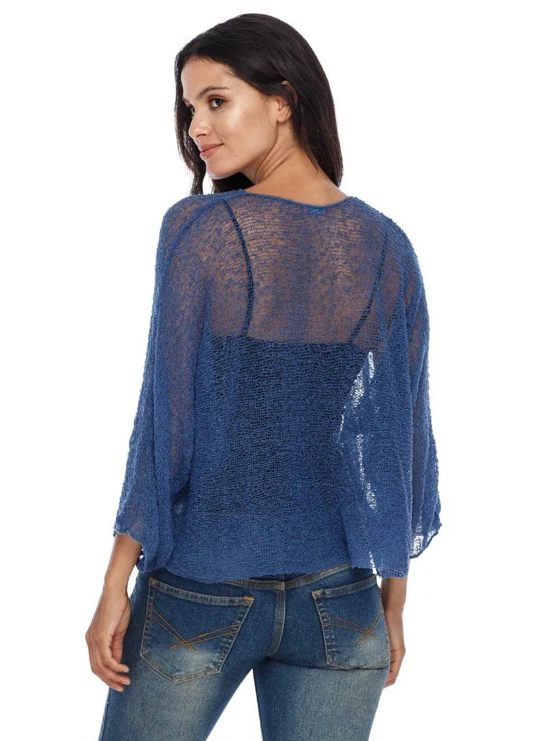 SHU-SHI Womens Sheer Blouse Top Knit Lightweight Shrug Sweater Poncho