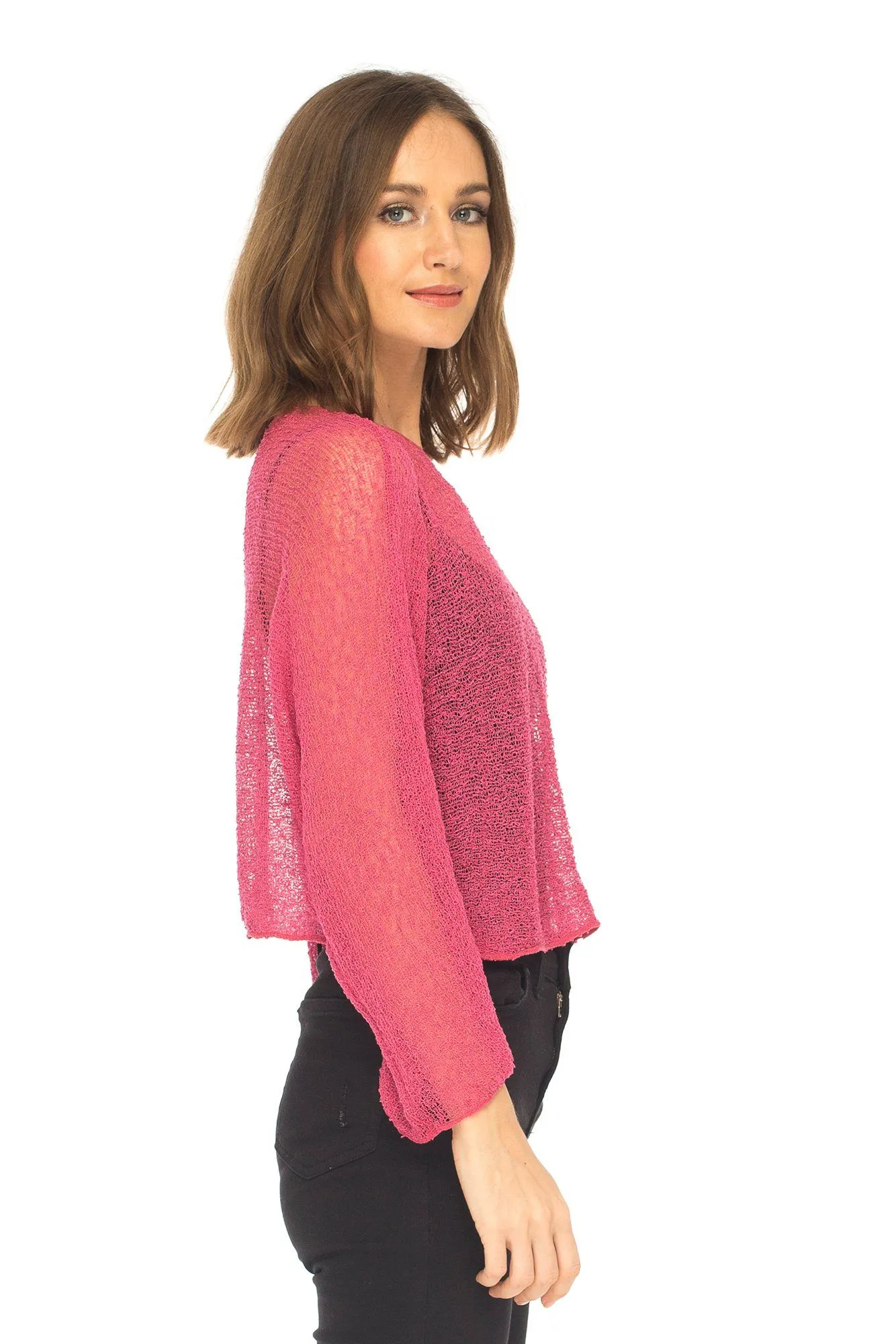 SHU-SHI Womens Sheer Blouse Top Knit Lightweight Shrug Sweater Poncho