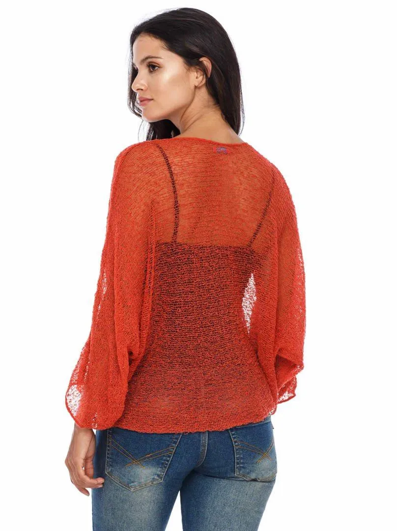 SHU-SHI Womens Sheer Blouse Top Knit Lightweight Shrug Sweater Poncho