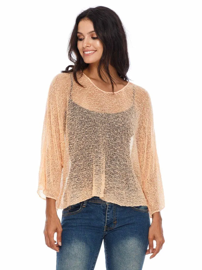 SHU-SHI Womens Sheer Blouse Top Knit Lightweight Shrug Sweater Poncho