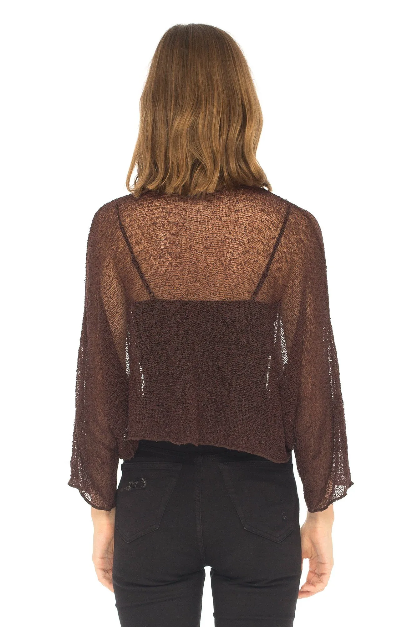 SHU-SHI Womens Sheer Blouse Top Knit Lightweight Shrug Sweater Poncho