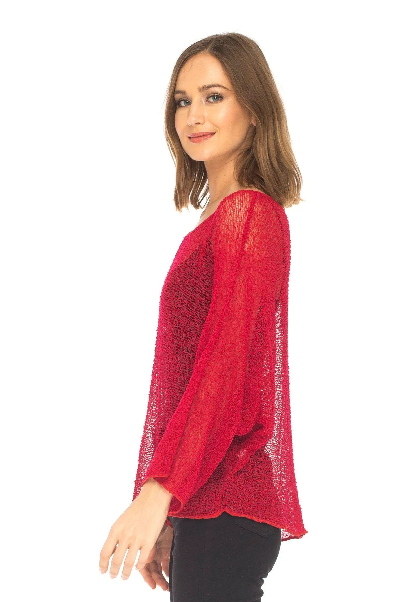 SHU-SHI Womens Sheer Blouse Top Knit Lightweight Shrug Sweater Poncho