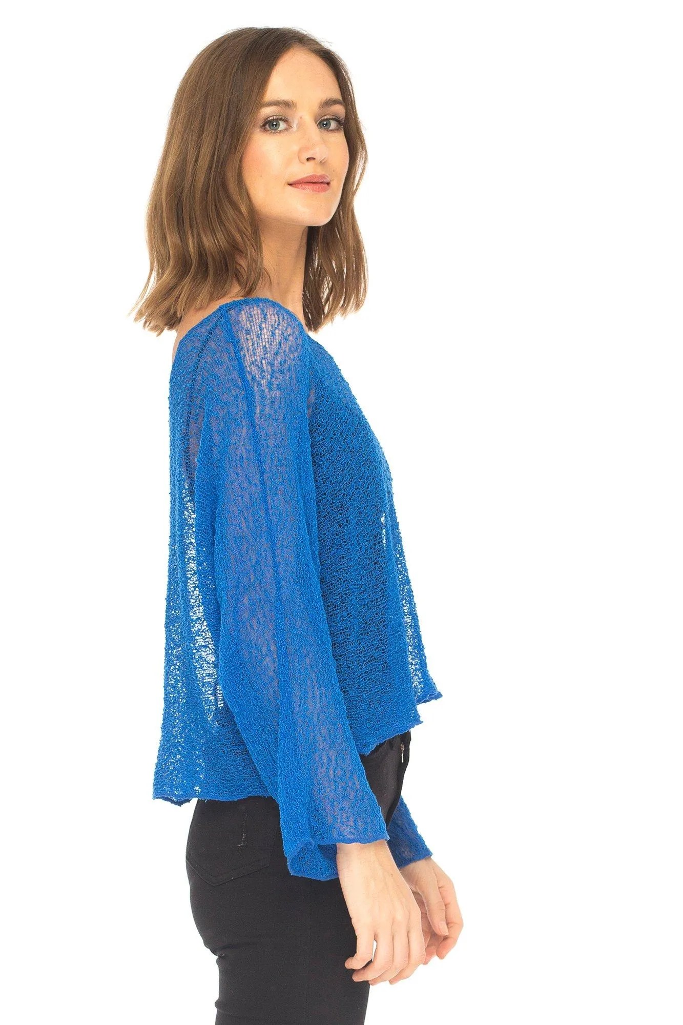 SHU-SHI Womens Sheer Blouse Top Knit Lightweight Shrug Sweater Poncho