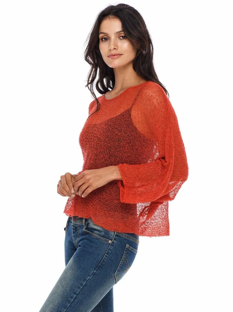 SHU-SHI Womens Sheer Blouse Top Knit Lightweight Shrug Sweater Poncho