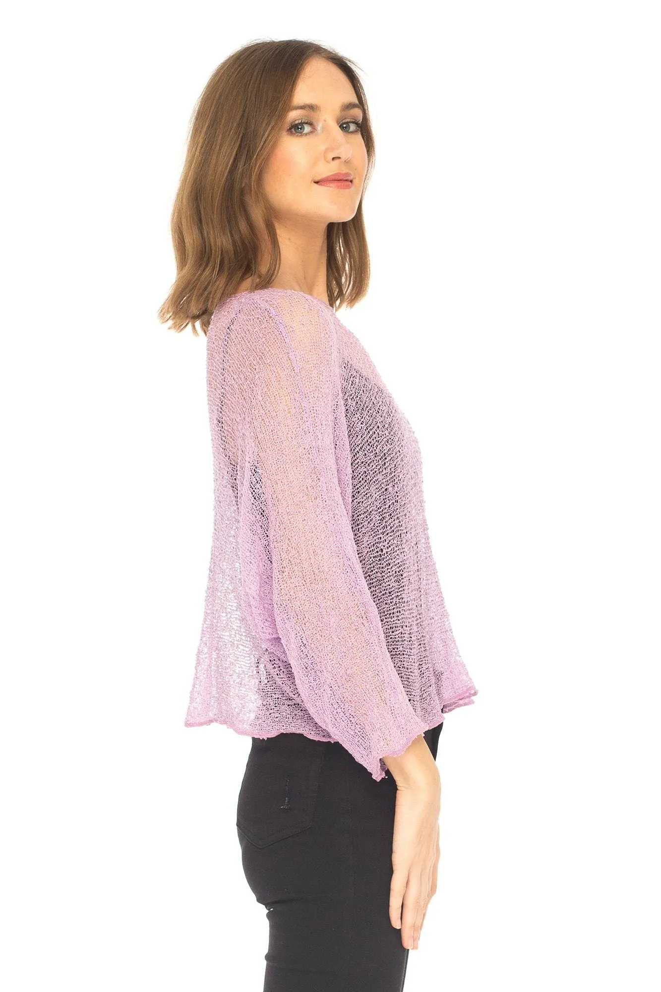 SHU-SHI Womens Sheer Blouse Top Knit Lightweight Shrug Sweater Poncho