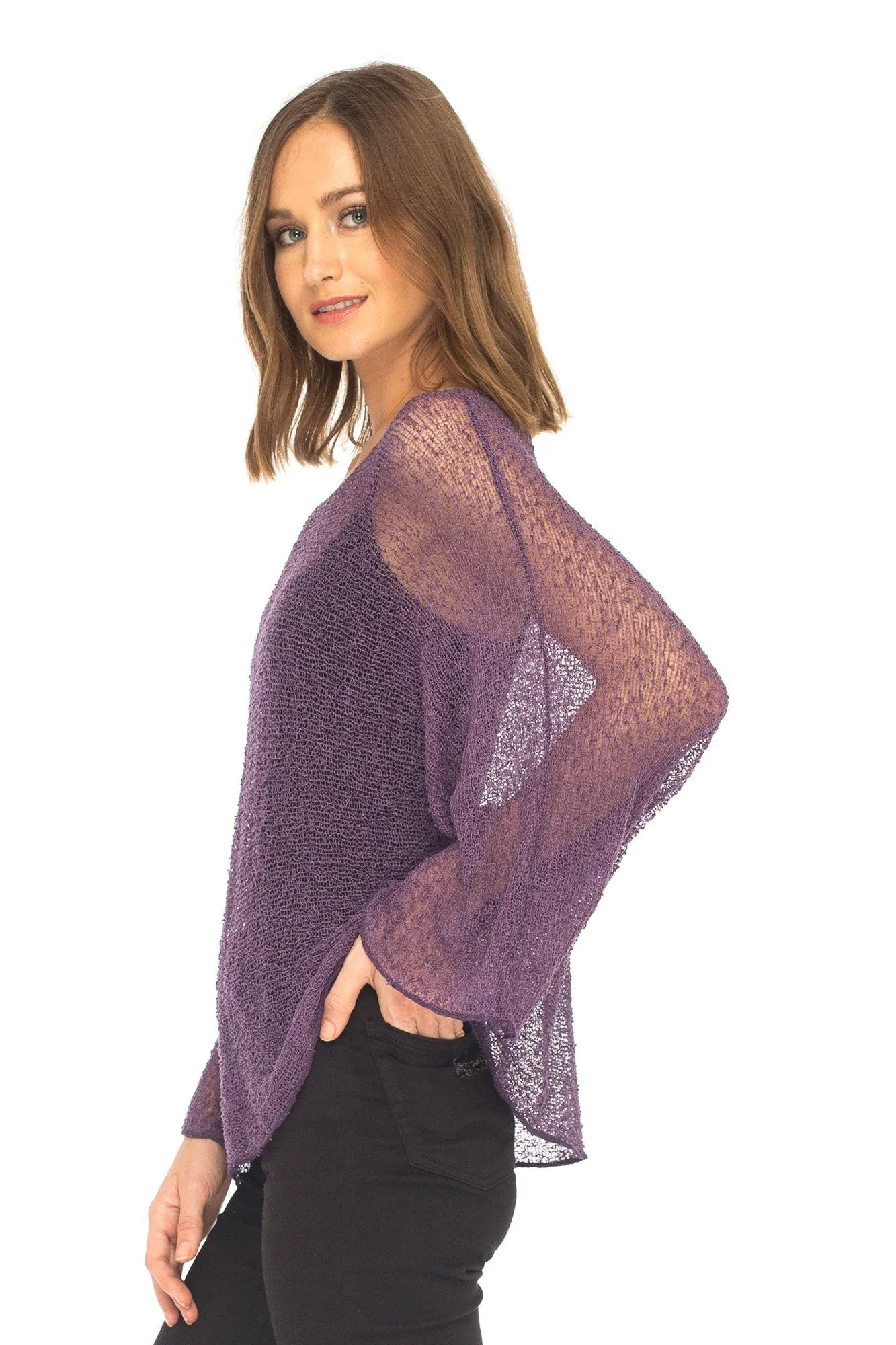 SHU-SHI Womens Sheer Blouse Top Knit Lightweight Shrug Sweater Poncho