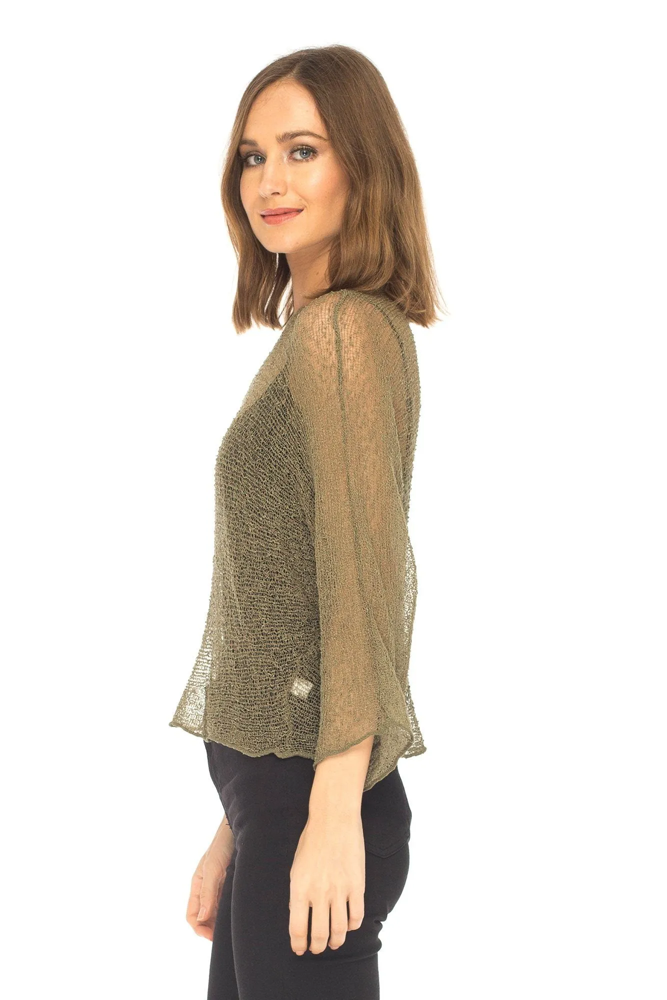 SHU-SHI Womens Sheer Blouse Top Knit Lightweight Shrug Sweater Poncho