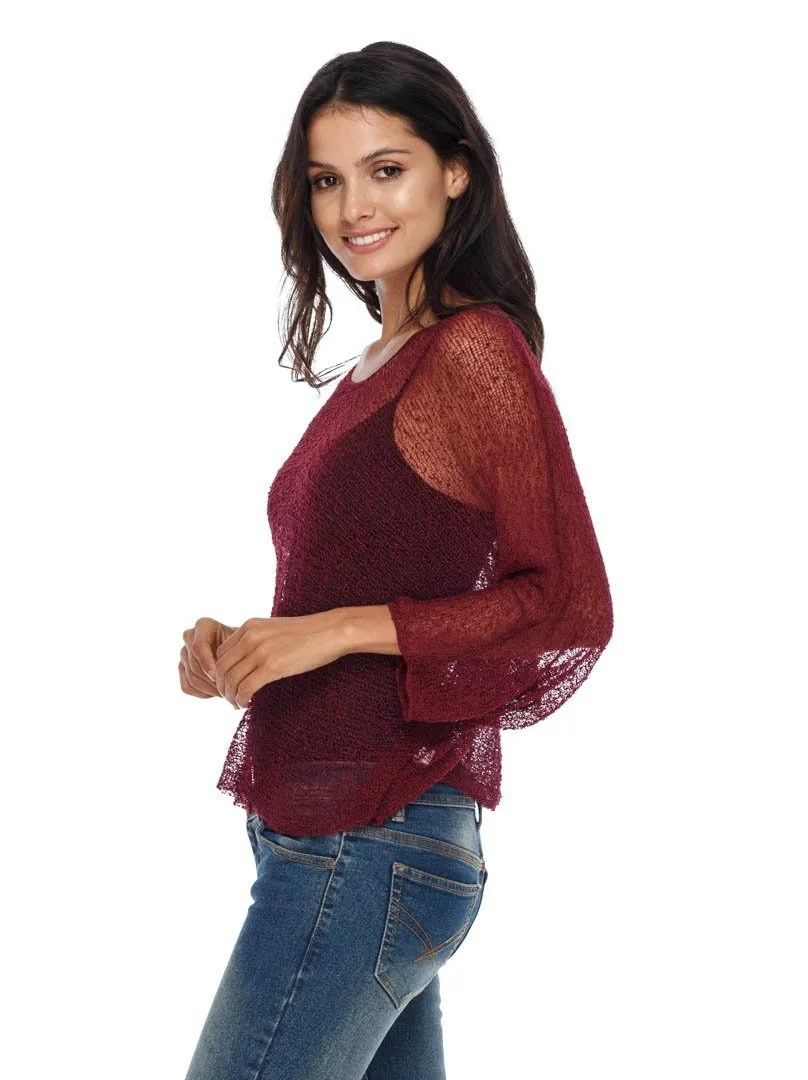 SHU-SHI Womens Sheer Blouse Top Knit Lightweight Shrug Sweater Poncho